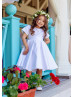 Short Sleeve White Satin Classic Flower Girl Dress